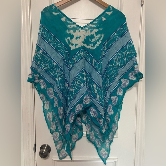 Mud Pie EUC tie dye shell print linen blend poncho beach cover up one size - Picture 3 of 5